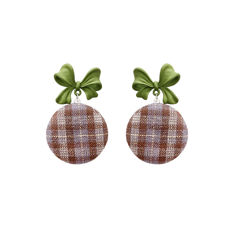 Style Plaid Bow Fashionable Temperament High Earrings