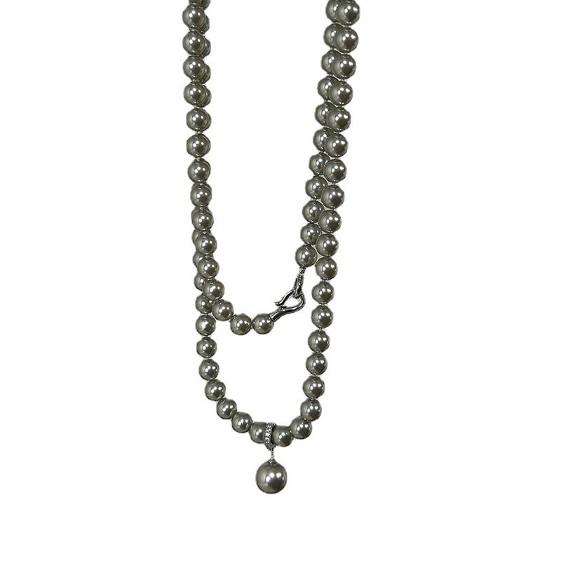 Women's Gray Pearl Long Sweater Chain Versatile High-grade Necklaces