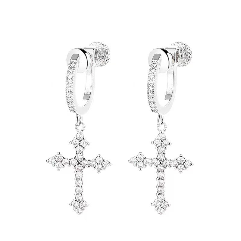 Men's Micro Inlaid Zirconium Diamond Cross For Ear Clip