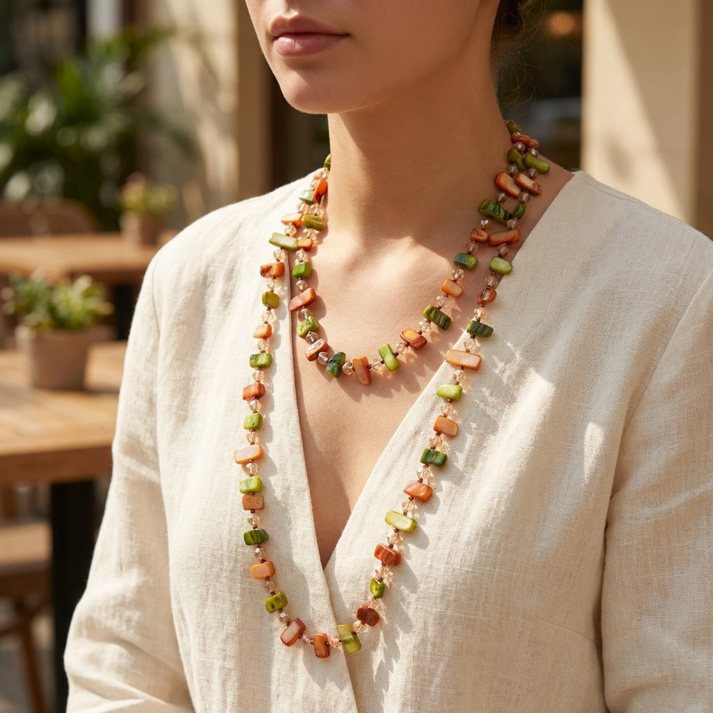 Colorful Shell Crystal Handmade Long Niche Necklace