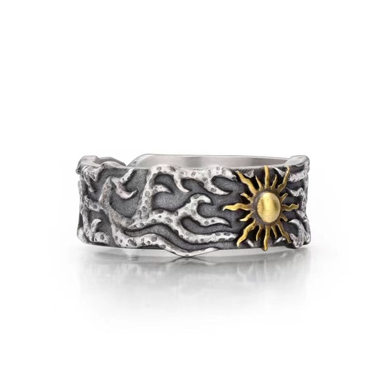 Men's Sun Marcasite Boys Trendy Niche Retro Personality Rings