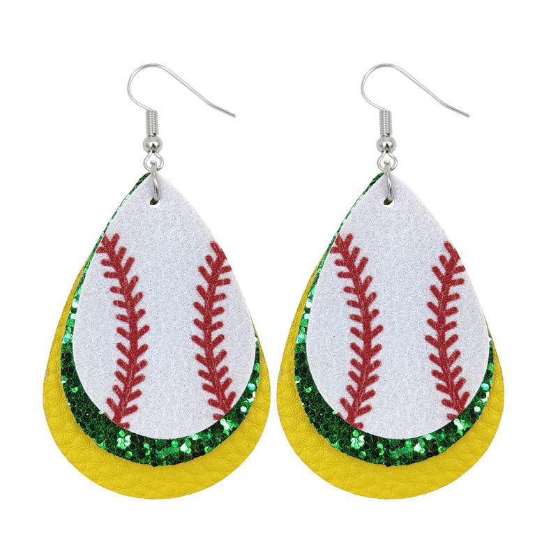 Slouchy Versatile Trendy Sports Baseball Leather Earrings