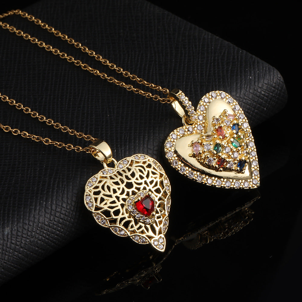 Gold Colored Loving Heart Pendant Female Necklaces