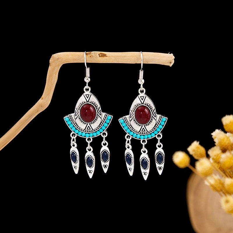 Tassel Turquoise Retro Minority Ethnic Style Earrings