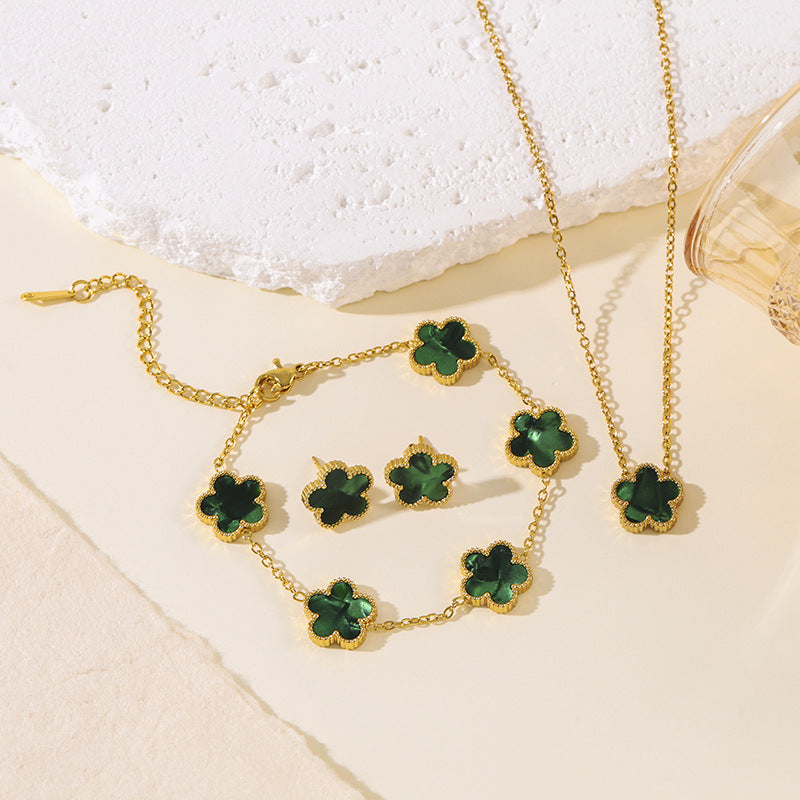 Clover Parthenocissus Grass Pork Belly Ear Light Luxury High-grade Jewelry Set