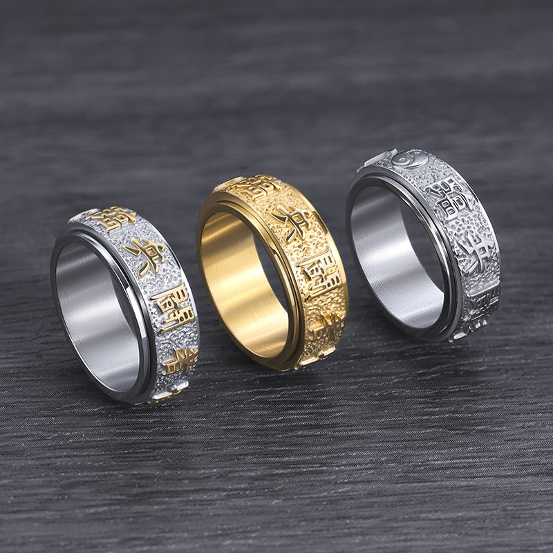 Men's Word Mantra Gossip Rotating Titanium Steel Taoist Stainless Ring