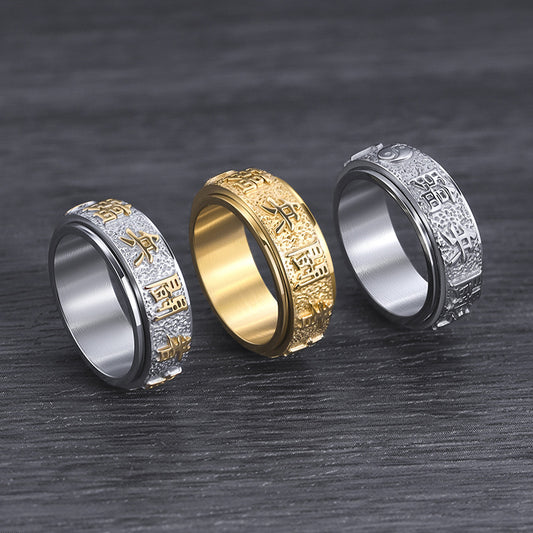 Men's Word Mantra Gossip Rotating Titanium Steel Taoist Stainless Ring