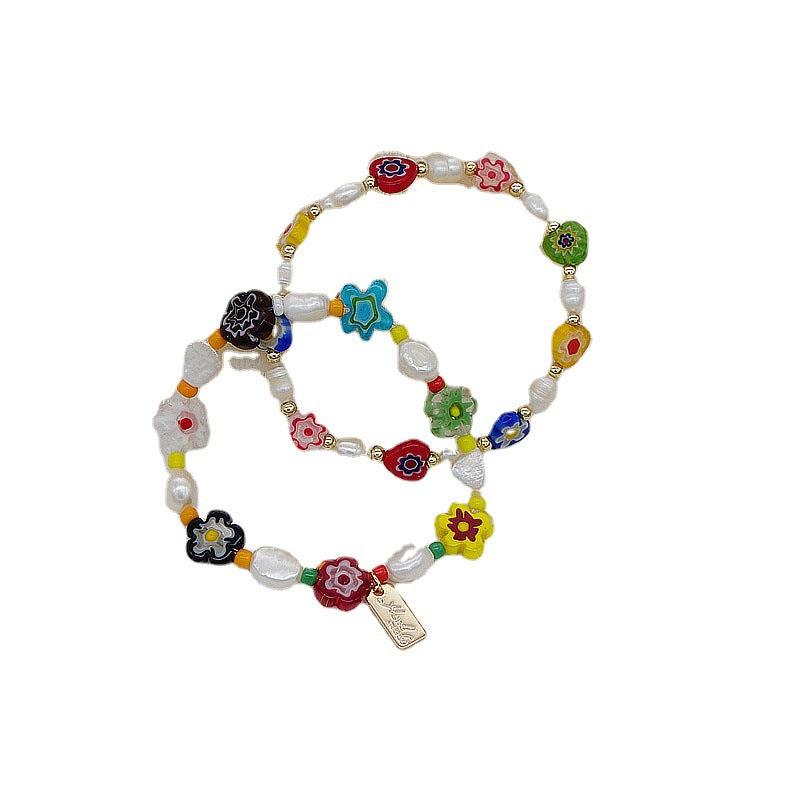 Elastische Armbänder mit Blumen- und Süßwasserperle-Motiv für Damen