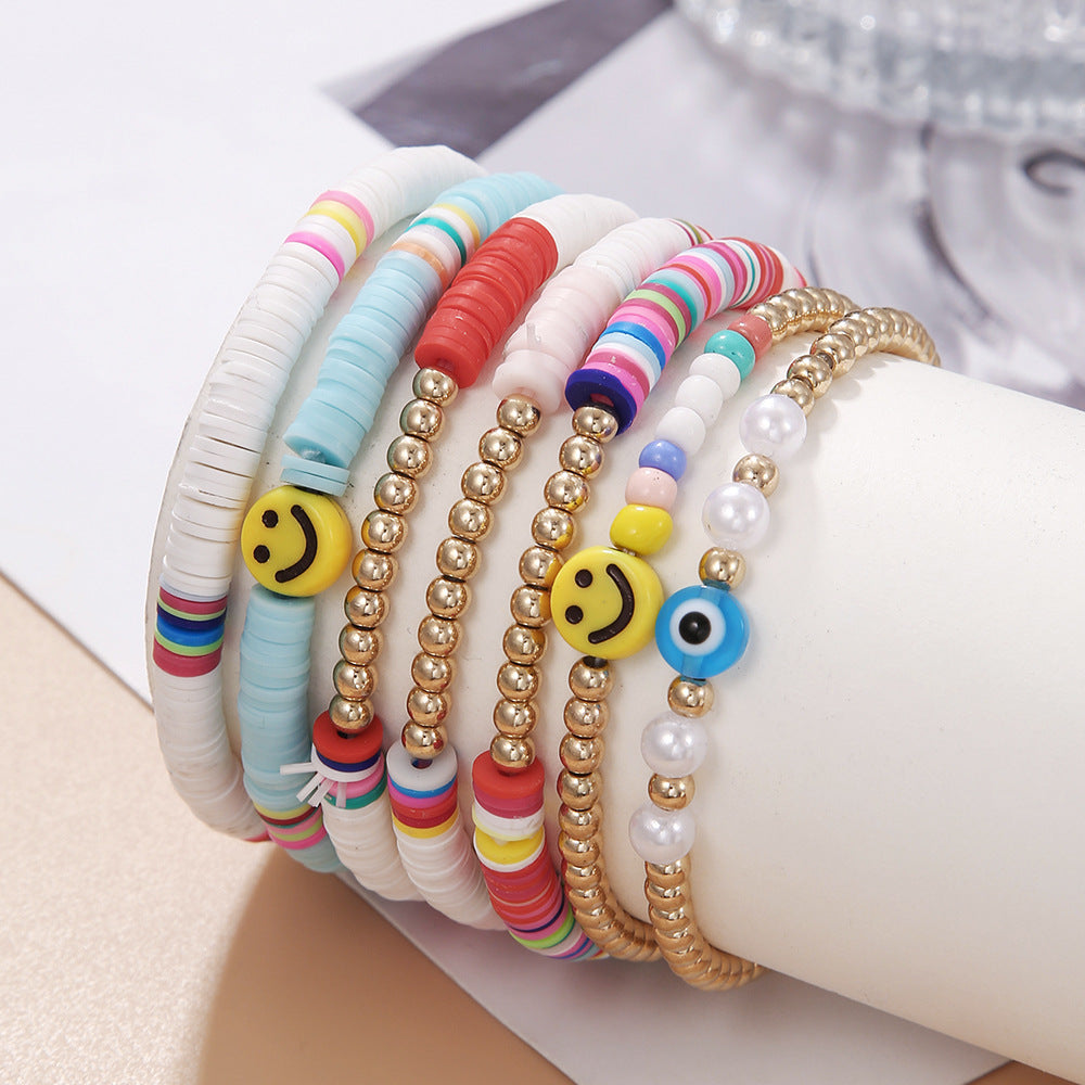 Bracelets Vintage en argile pour femmes, costume de visage souriant, amour