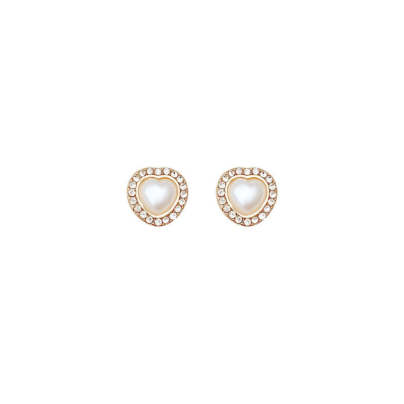 Sense Heart Pearl Female Light Luxury Minority Design Western Style Stud Earrings