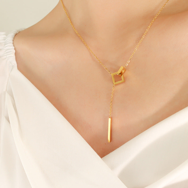 Square Long Tassel Clavicle Chain Cold Style Necklace