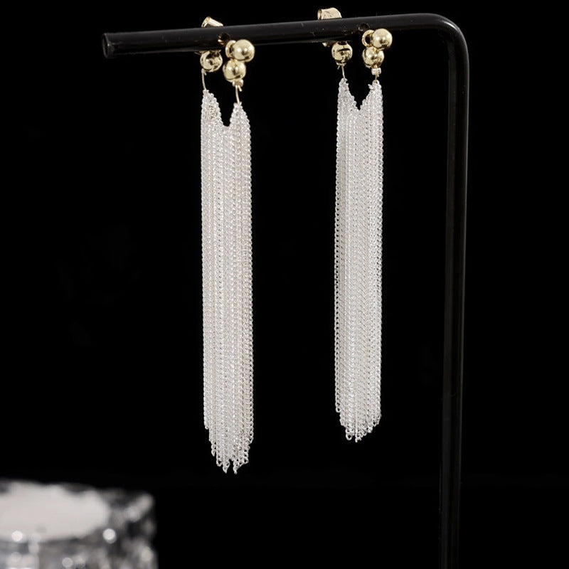 Women's Light Luxury Galaxy Waterfall Tassel For Graceful Fashionable Sparkling Sier Earrings