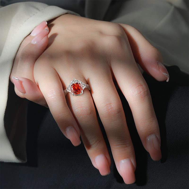 Crown Rose Cut For Love Female Super Flash High Carbon Ring