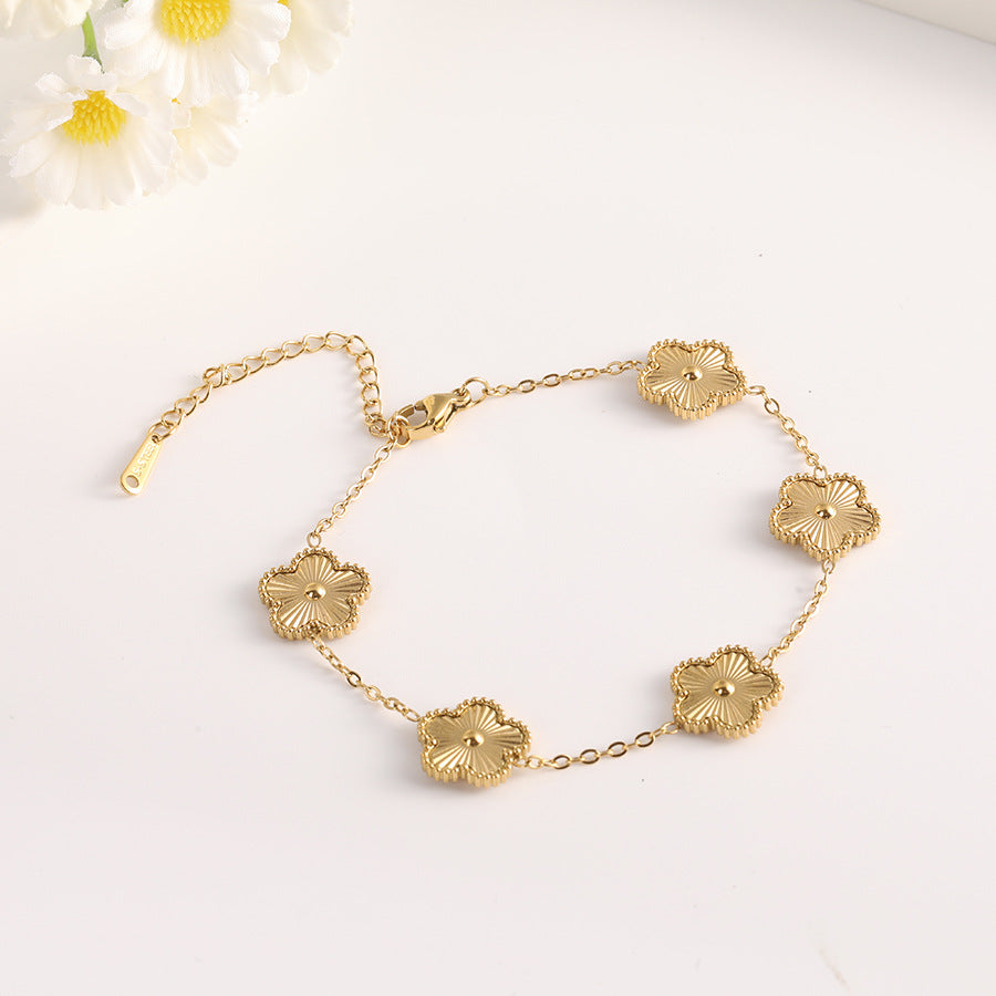 Stainless Steel Waterproof Color Retaining Lucky Parthenocissus Grass Flower Jewelry Set