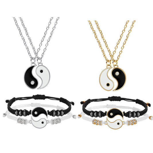 Alloy Woven Gossip Yin And Yang Pendant Stitching Bracelets