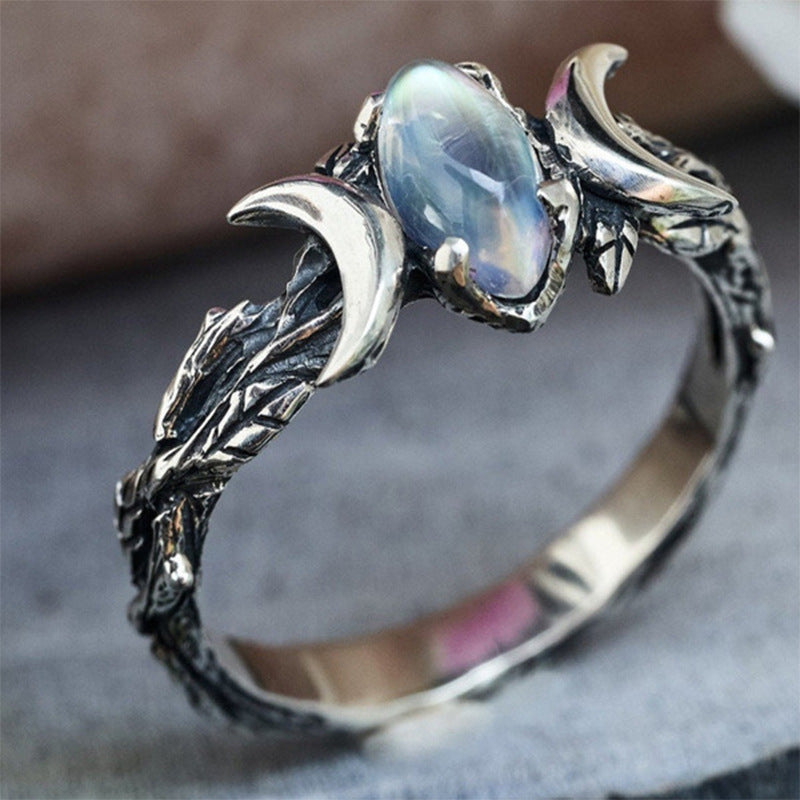 Classy Moonstone Bohemian Vintage Crescent Female Rings