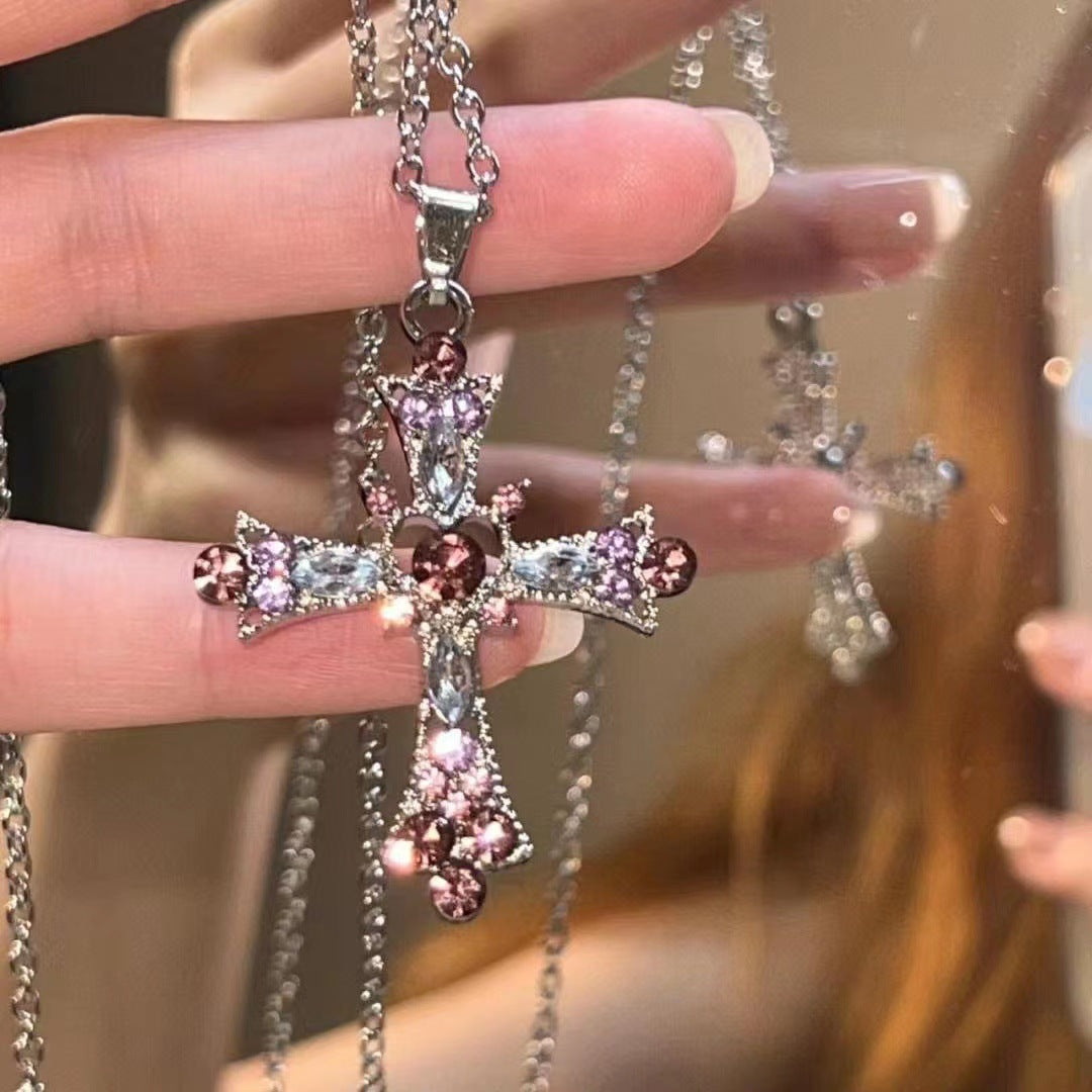 Style Hot Cross Female Diamond Gothic Design Necklace