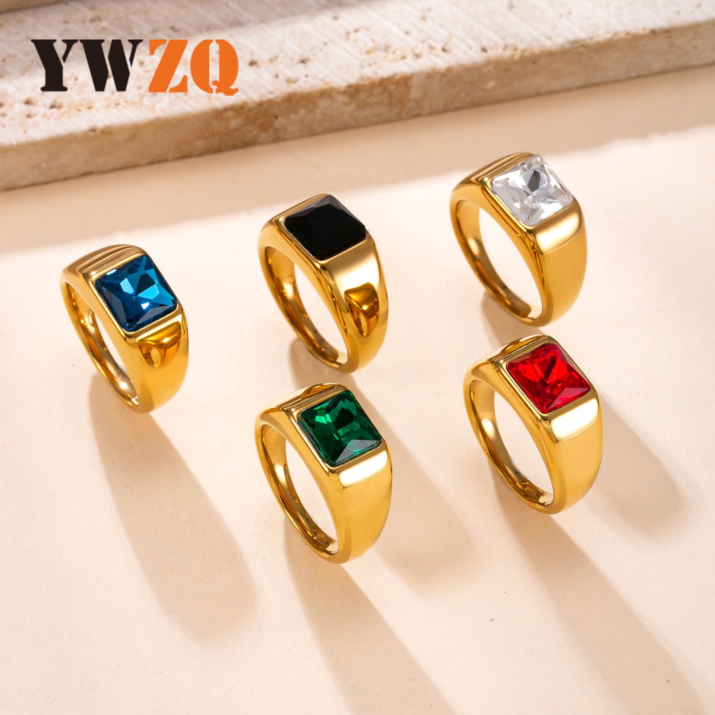 Stainless Steel Casting Square Zircon Light Luxury Rings