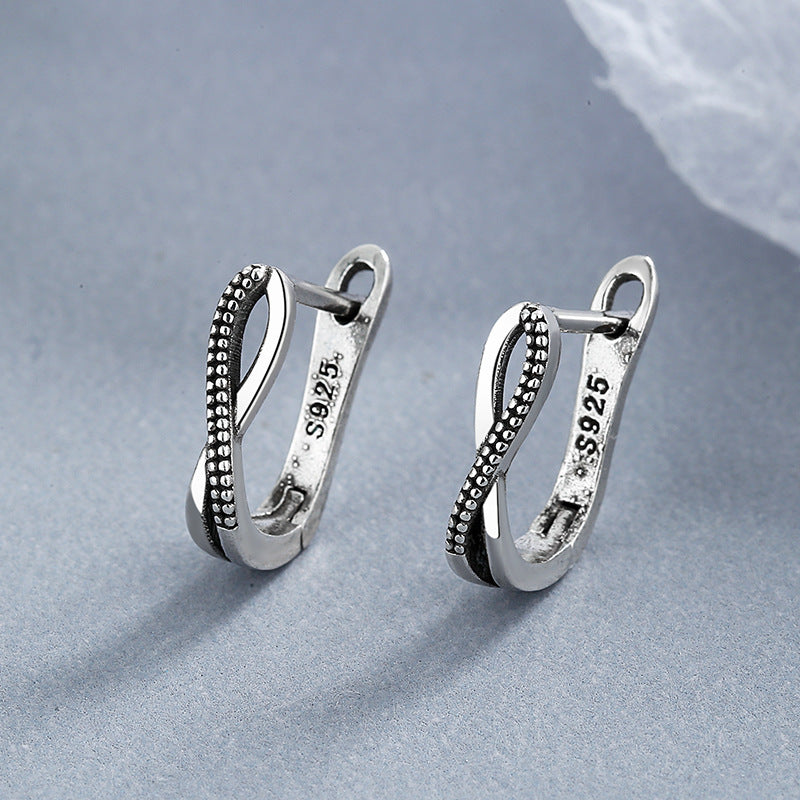 Women's Korean Fashion Imitation Thai Sier Clip Cross Diamond Retro High Earrings