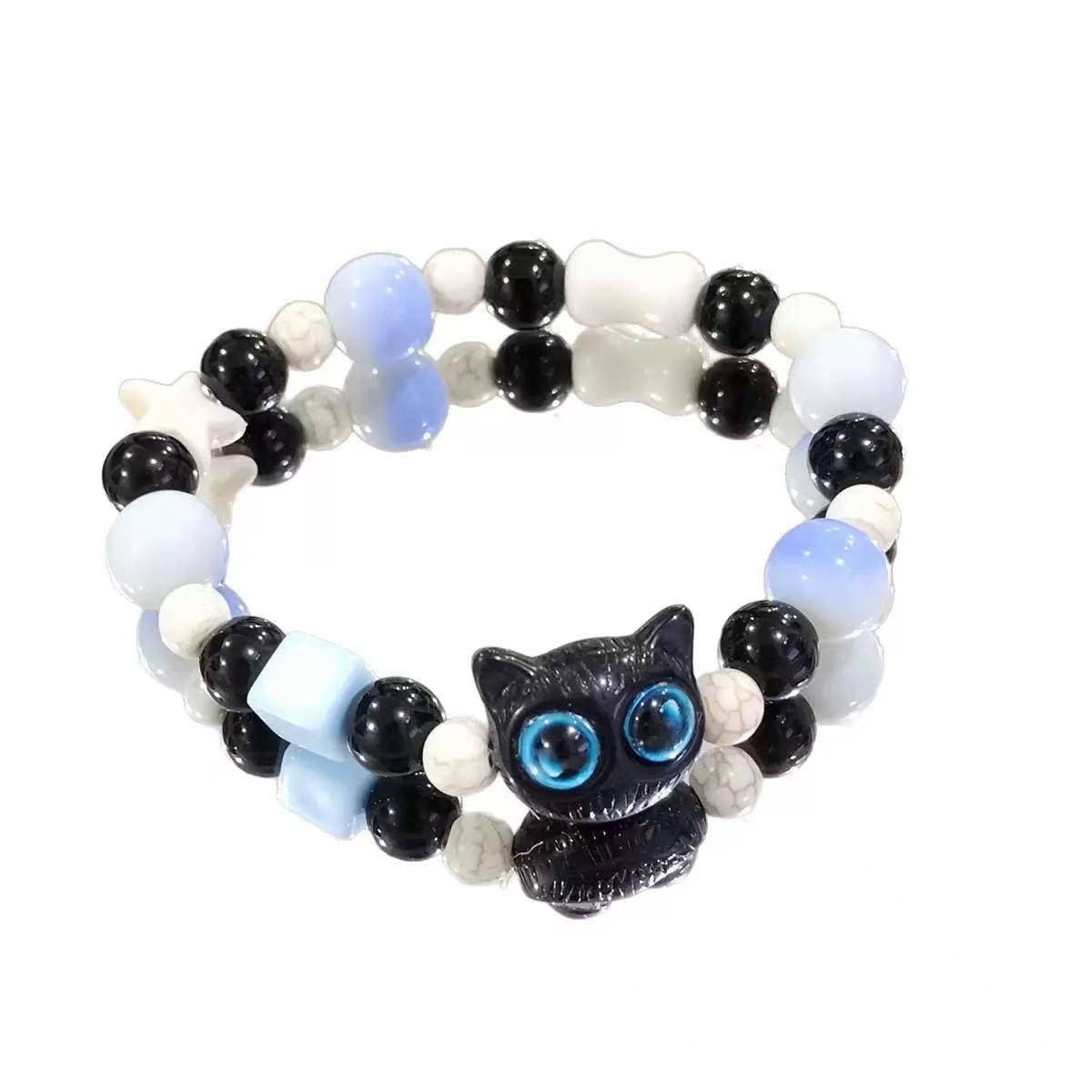 Black Sesame Cat Ice Transparent Gradient Couple Bracelet
