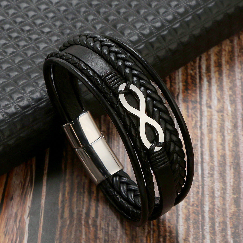 Men's Cowhide Simple Titanium Steel Handmade Leather Bracelets