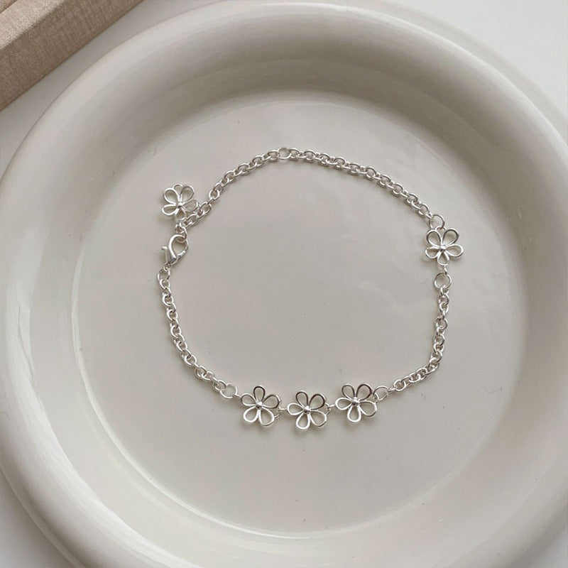 Women's Hollow Sier Flower Simple Temperamental Minority Bracelet