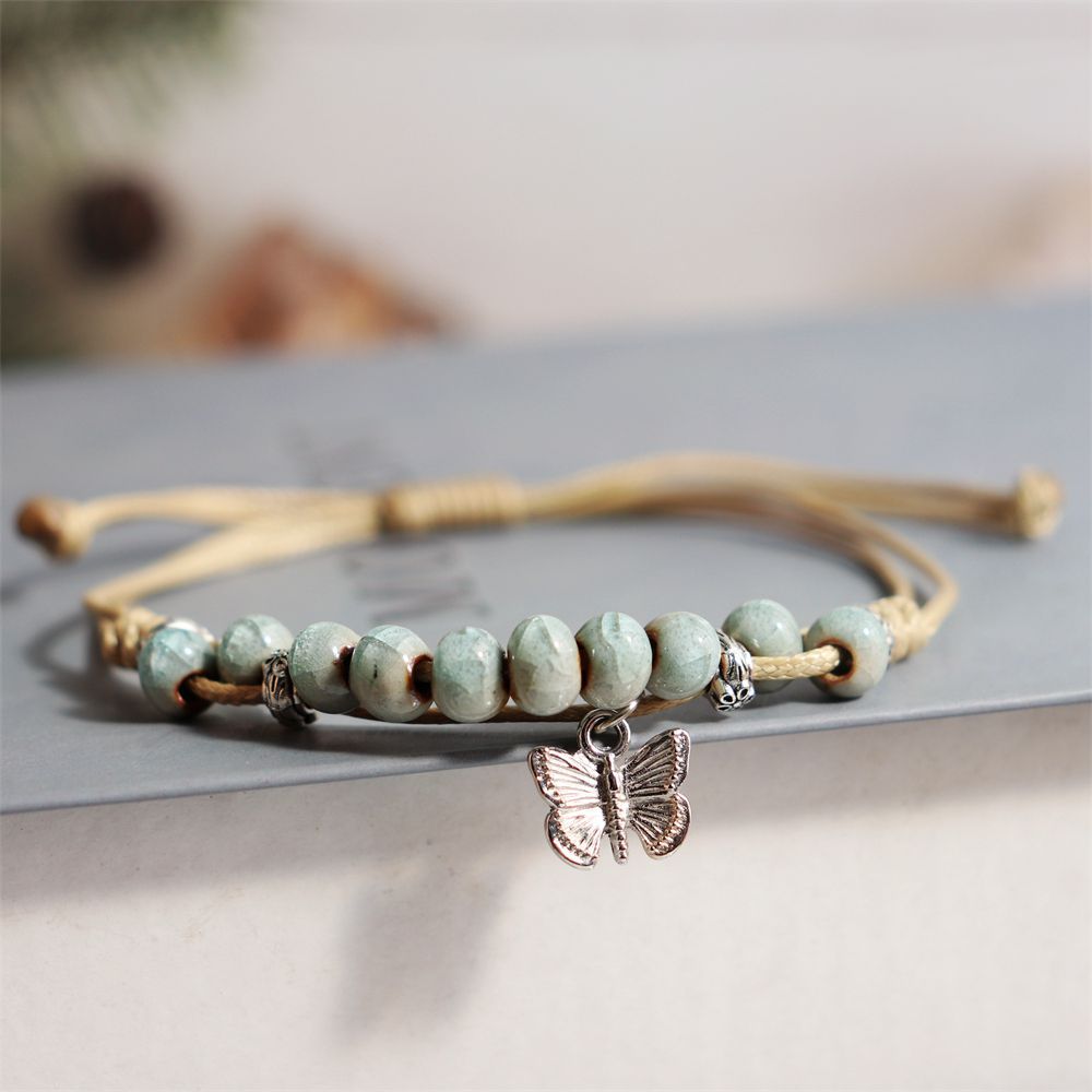 Chinese Retro Butterfly Niche Ceramic Decorative Woven Hand Bracelet