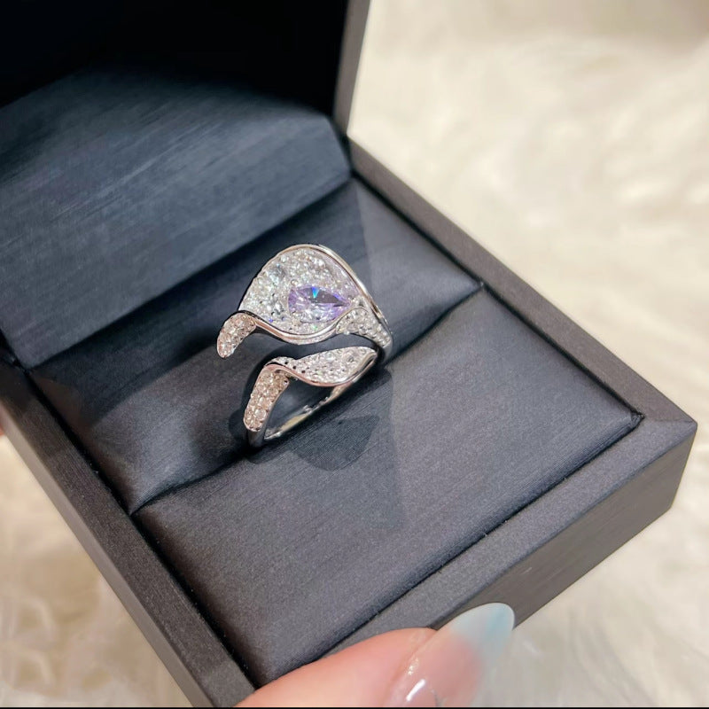 Common Calla Purple Zircon Versatile Opening Light Luxury Minority Ring