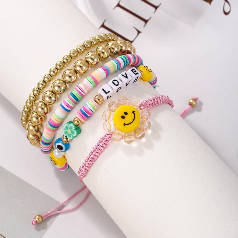 Bohemian Beads Suit Colorful Polymer Clay Smile Bracelets