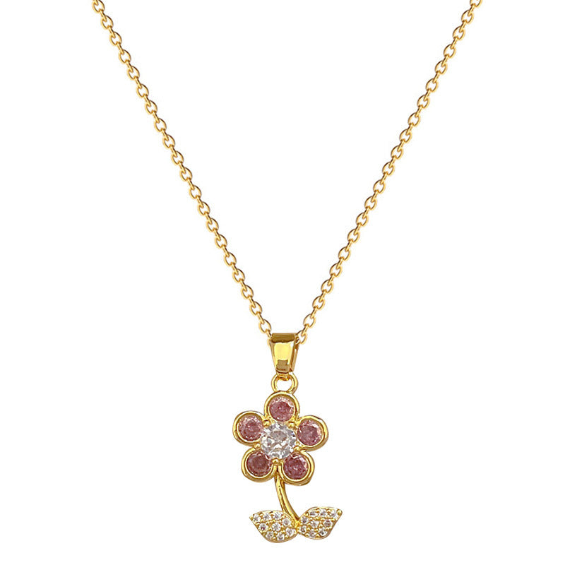 Women's Petal Flower Titanium Steel Light Luxury Temperament Fashion Gorgeous Full Necklaces