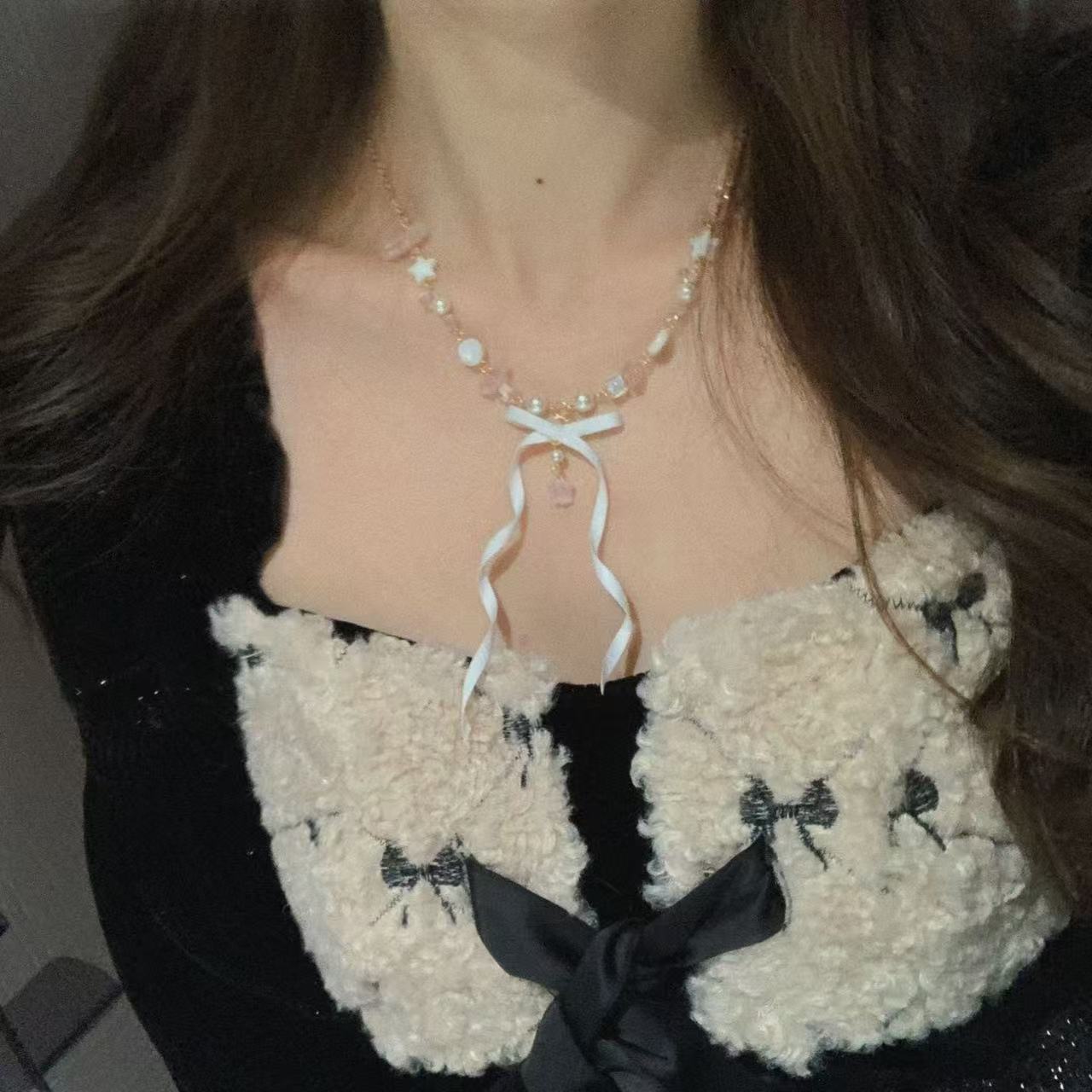 Women's Ribbon Bowknot Exquisite Dream Five-pointed Star Necklace
