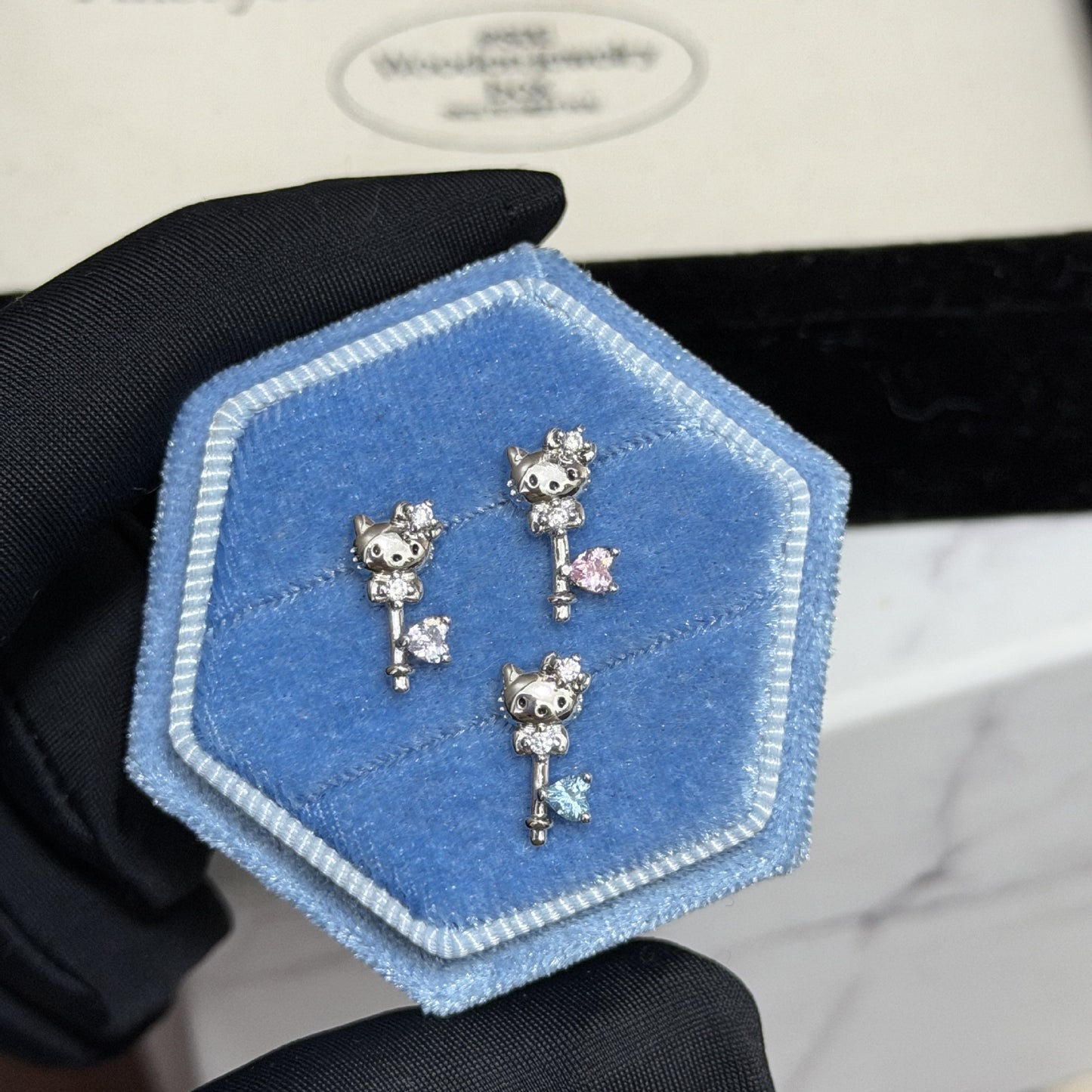 Key Cute Bow Zircon Flat Bottom Titanium Steel Rings