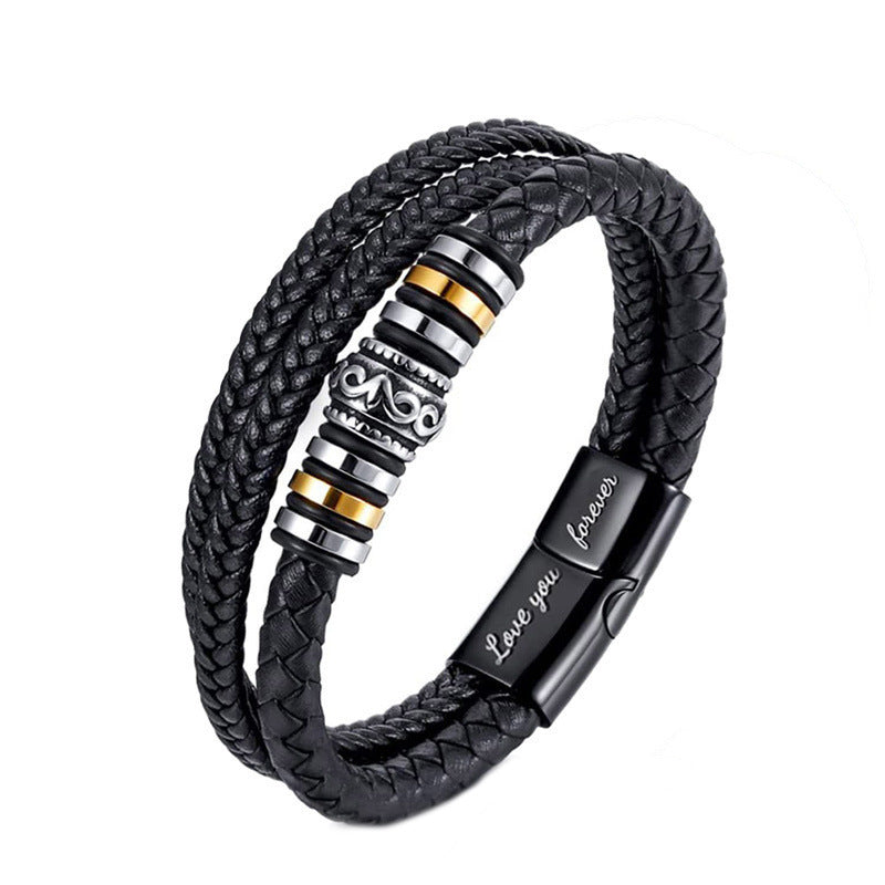 Men's Steel Color Woven Leather String Magnetic Bracelets