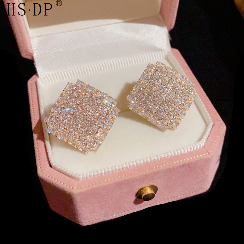 Women's Full Diamond Rhombic Ear Korean Sier Earrings