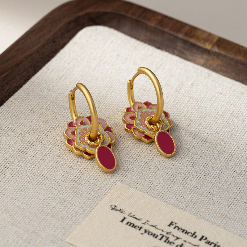 Style Enamel Drip Glazed Temperament Wild High Sense Ear Clip Earrings