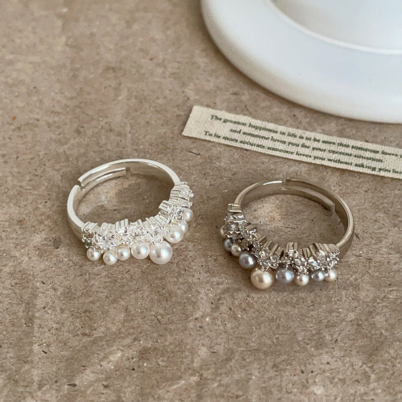 Lux Starry Pearl Zircon Female High Sense Retro Rings