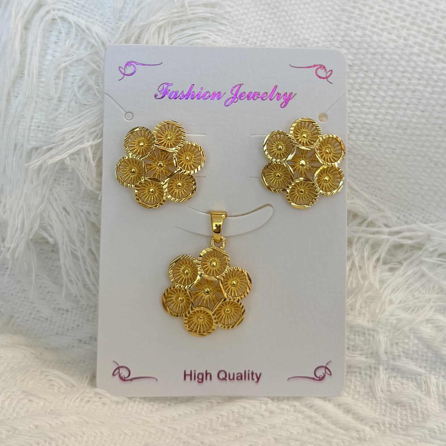 Love Heart Flowers Ear Baroque Gold Fashion Jewelry Set