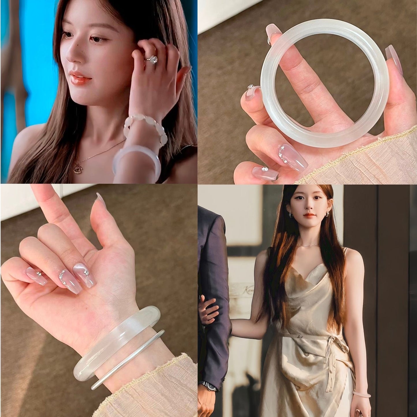 White Moonlight Opal Elegant Ice Transparent Lychee Jelly Cat's Eye Bracelet