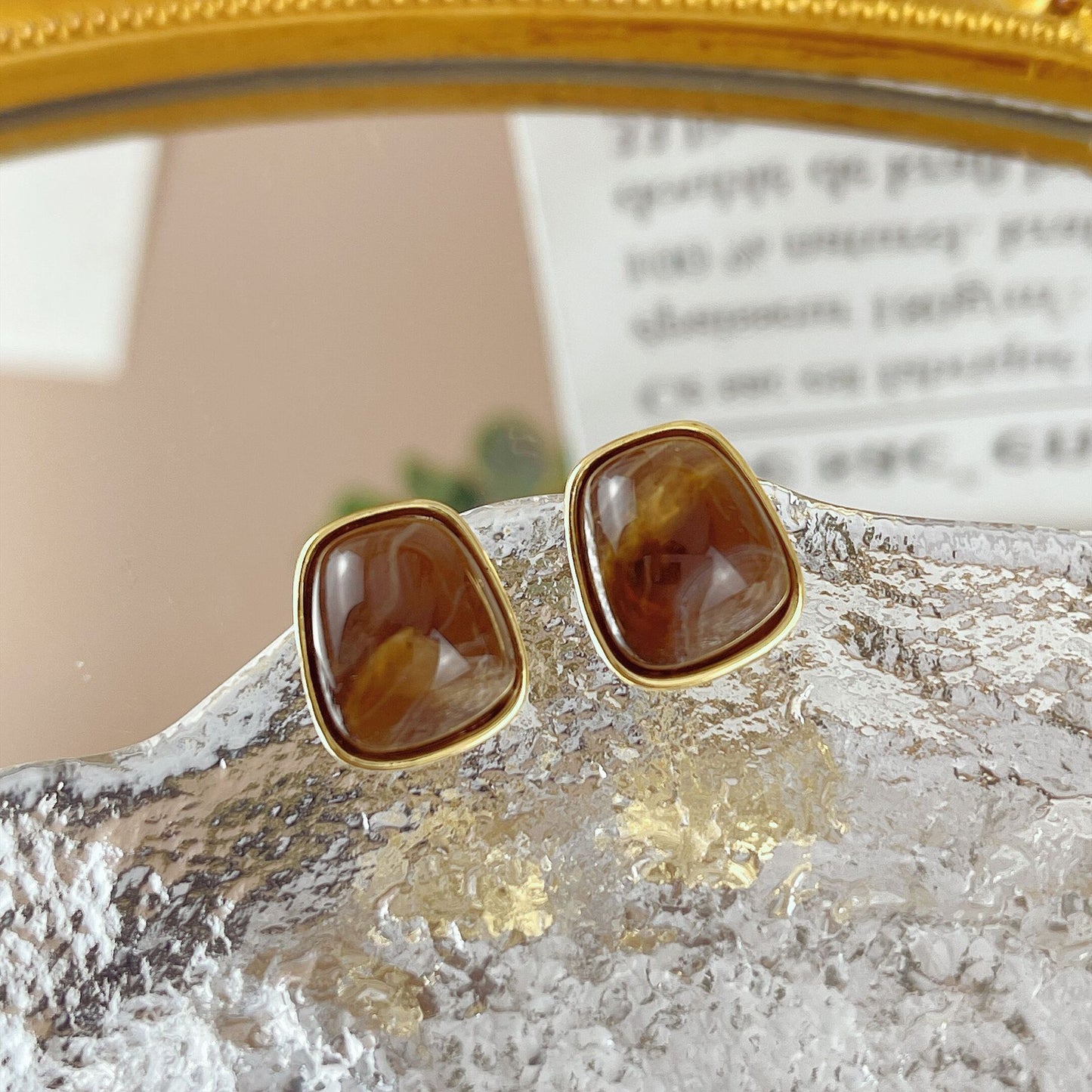 Simplicity Square Resin Dark Coffee Sweet Elegance Earrings