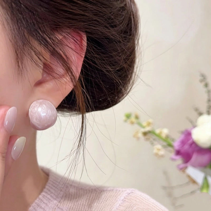 Women's Light Pink Purple Flash Round Cake Ethereal Design Earrings