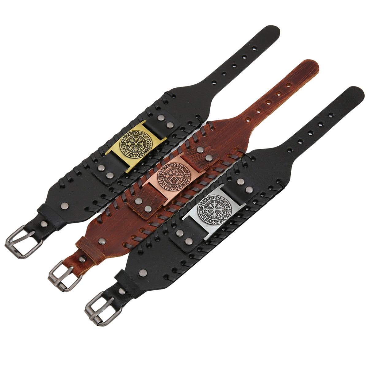 Men's Vintage Pirate Compass Punk Wide Leather Bracelets