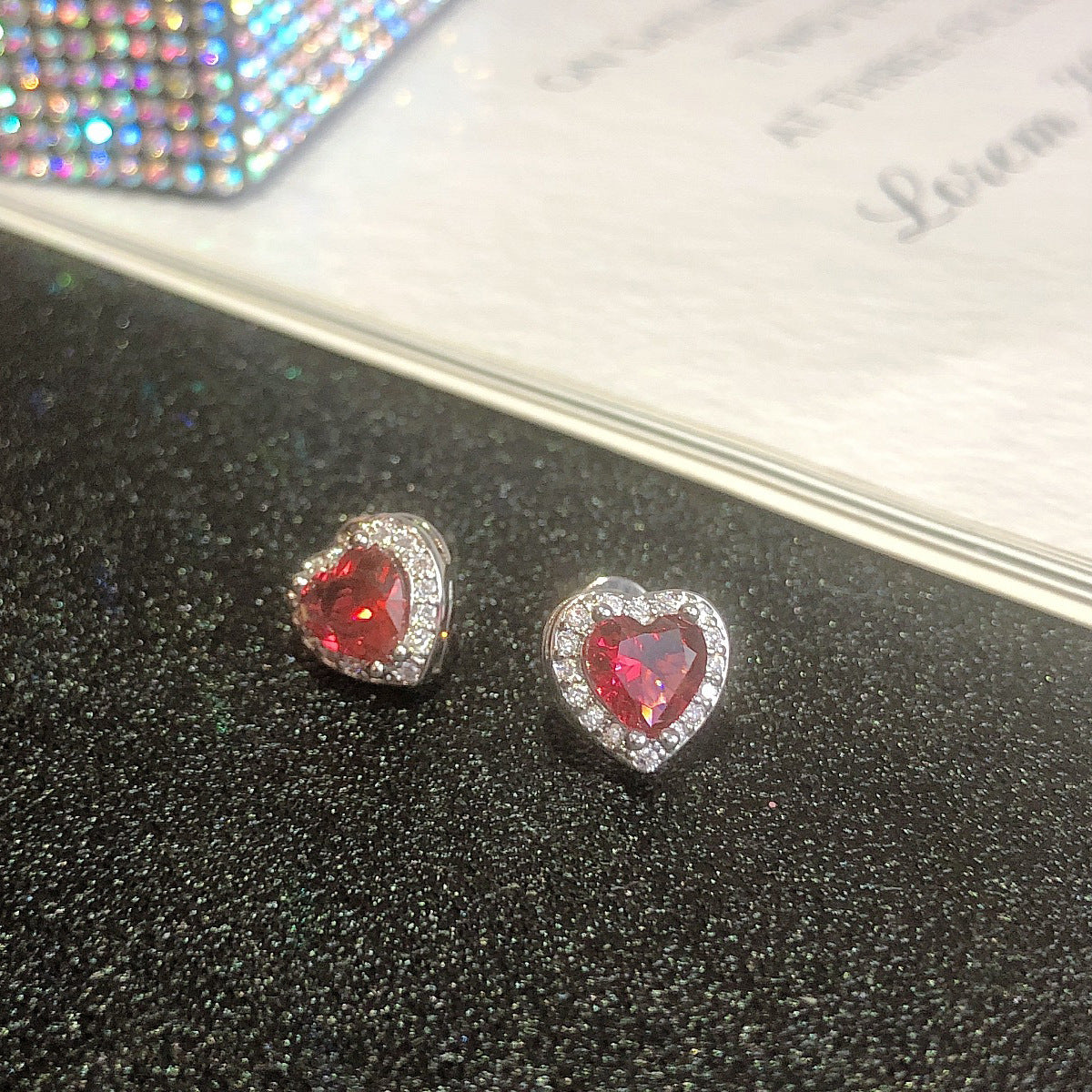 Temperament Rose Heart Tourmaline Ear Thick Platinum Plated Rings