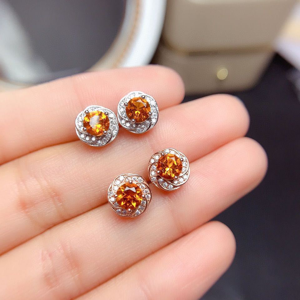 Imitation Moissanite Flower Female Citrine Zircon Earrings