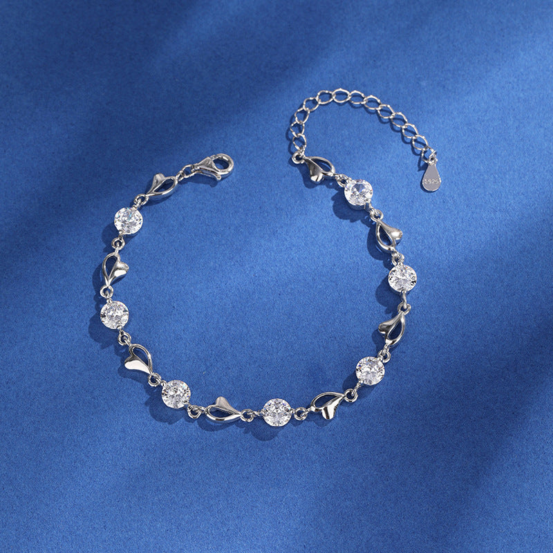 Female Sterling Sier Zircon Heart-shaped Version Bracelets