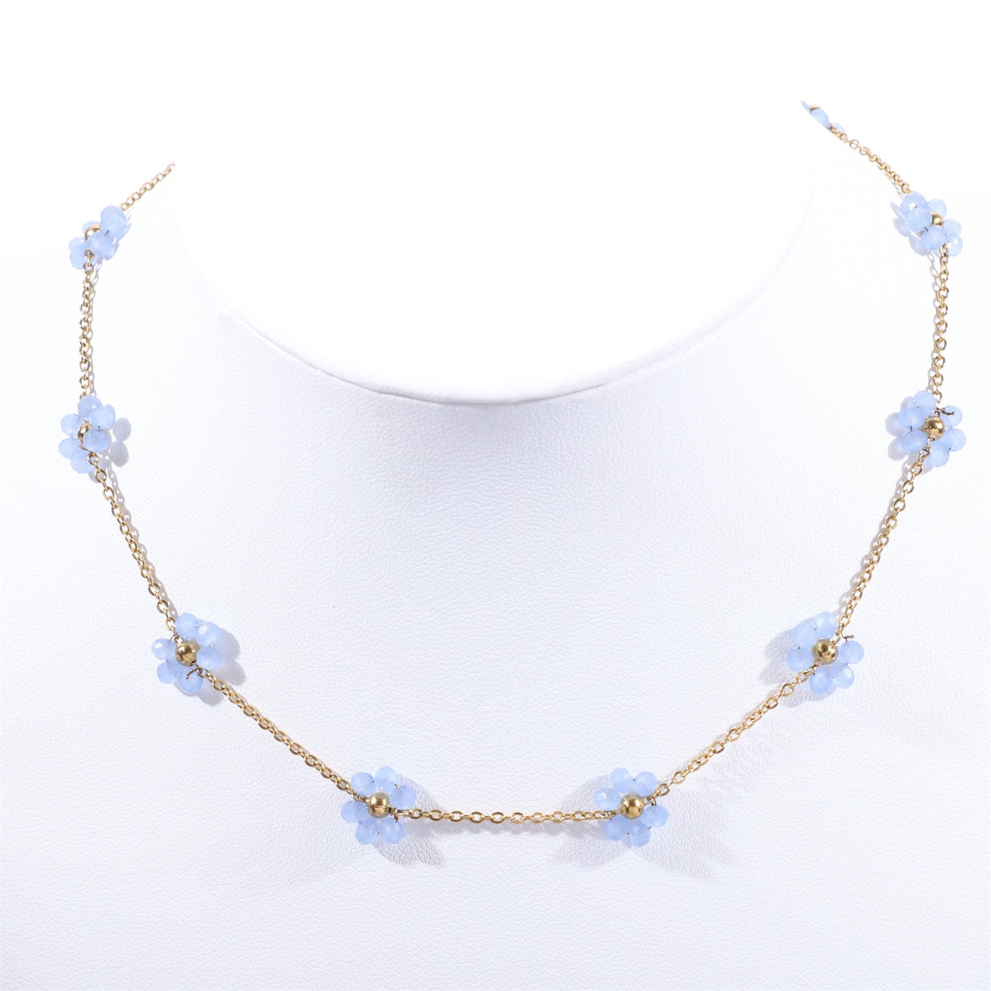 Women's Color Crystal Flowers Pearl Flower Stainless Steel Design Style Necklace