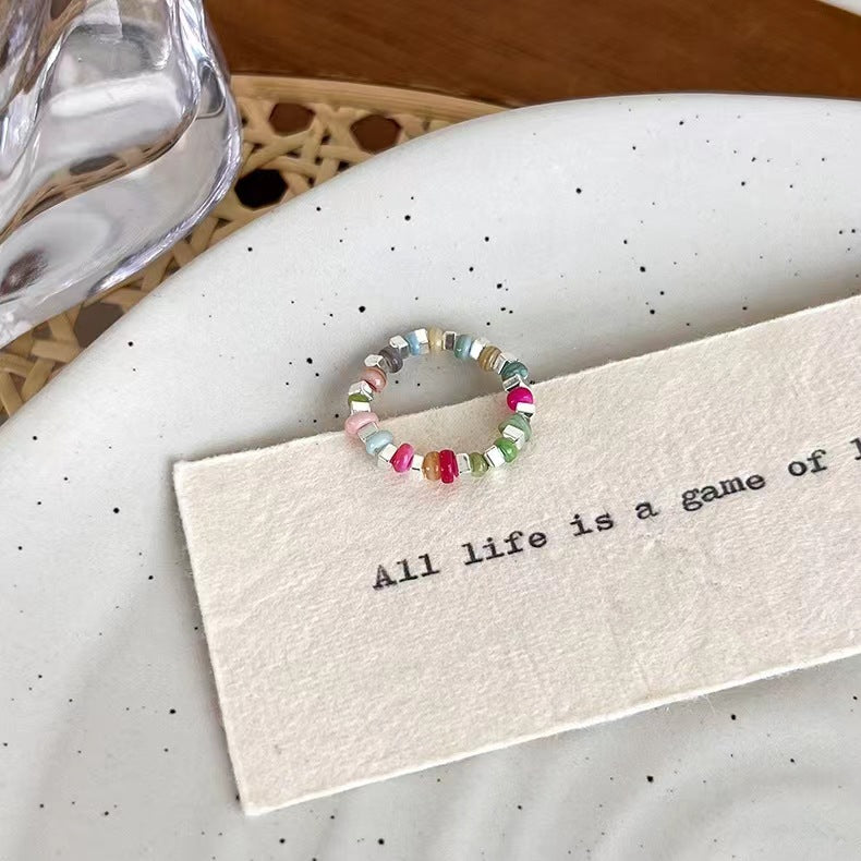 Women's Colorful Beaded Broken Sier Fashionable Special Rings