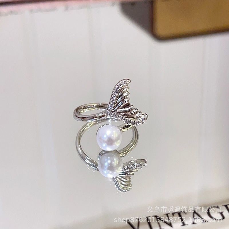 Women's Pearl Exquisite Light Luxury Minority High-grade Unique Twin Index Ring