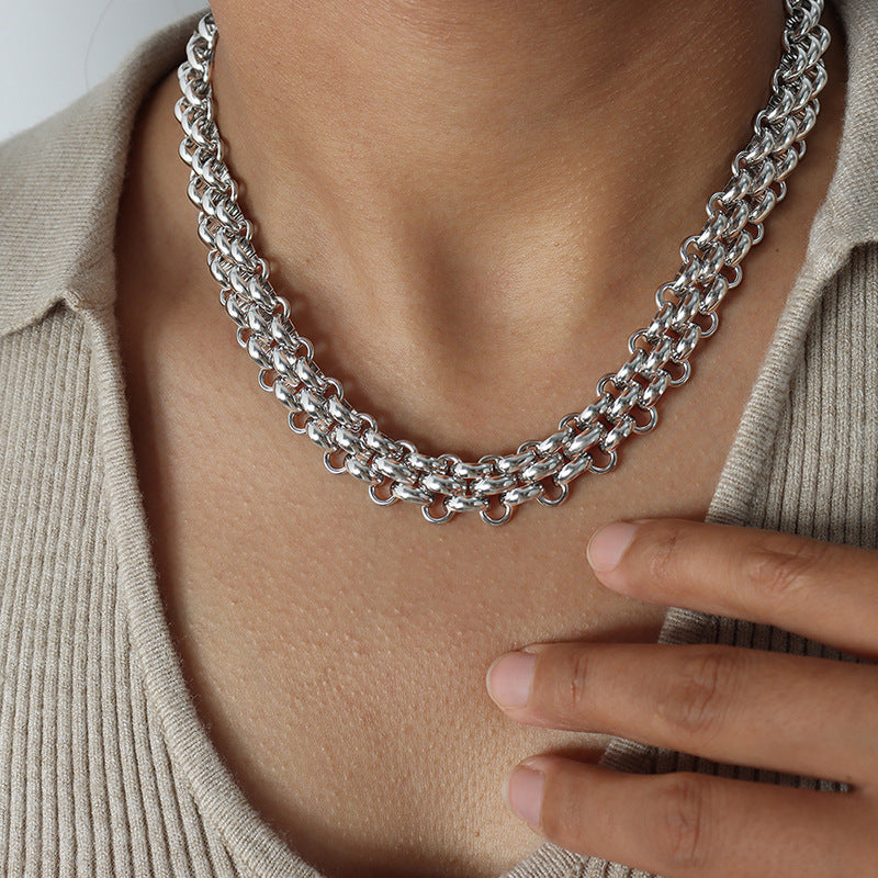 Exaggerated Metal Buckle Titanium Steel Thick Chain Does Jewelry Set