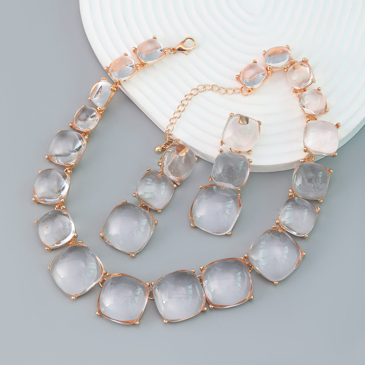 Female Square Alloy Resin Bohemian Ethnic Jewelry Set
