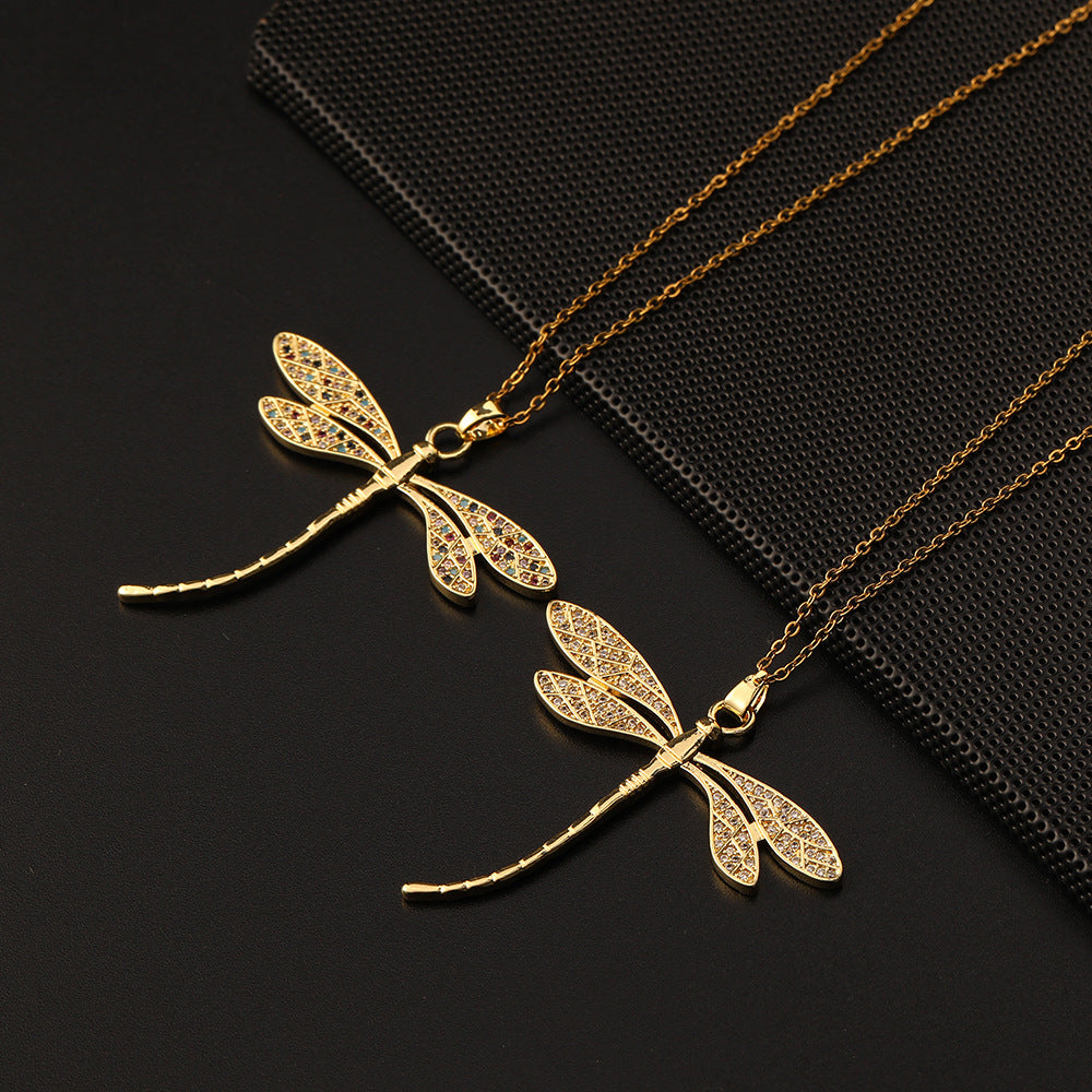 Niche Copper Zircon Color Animal Dragonfly Pendant Exaggerated Necklaces